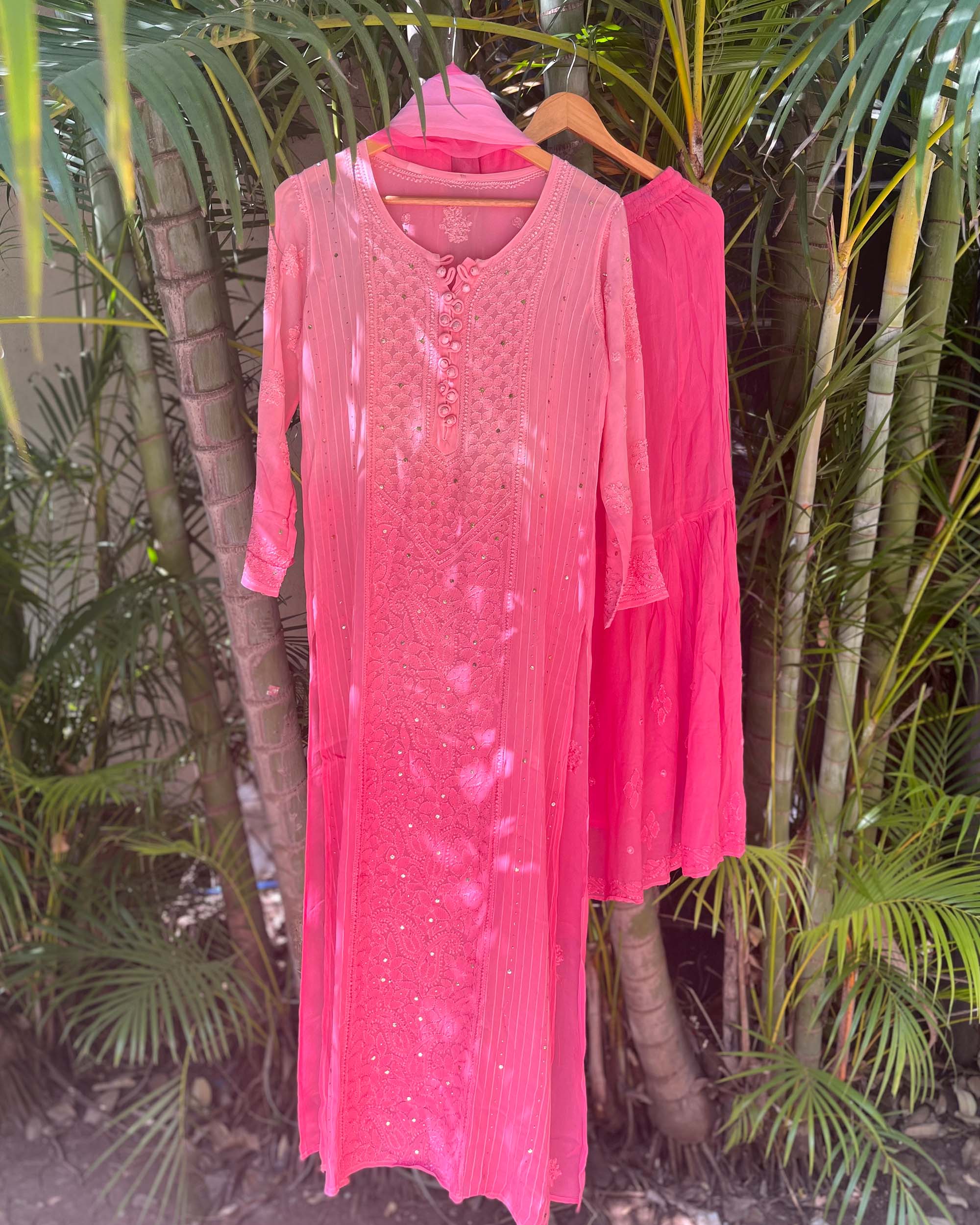 Pintuck Gharara Set Pink Ombre