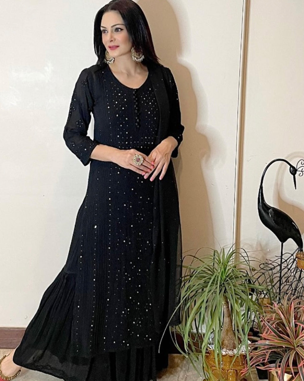 Pintuck Gharara Set in Black