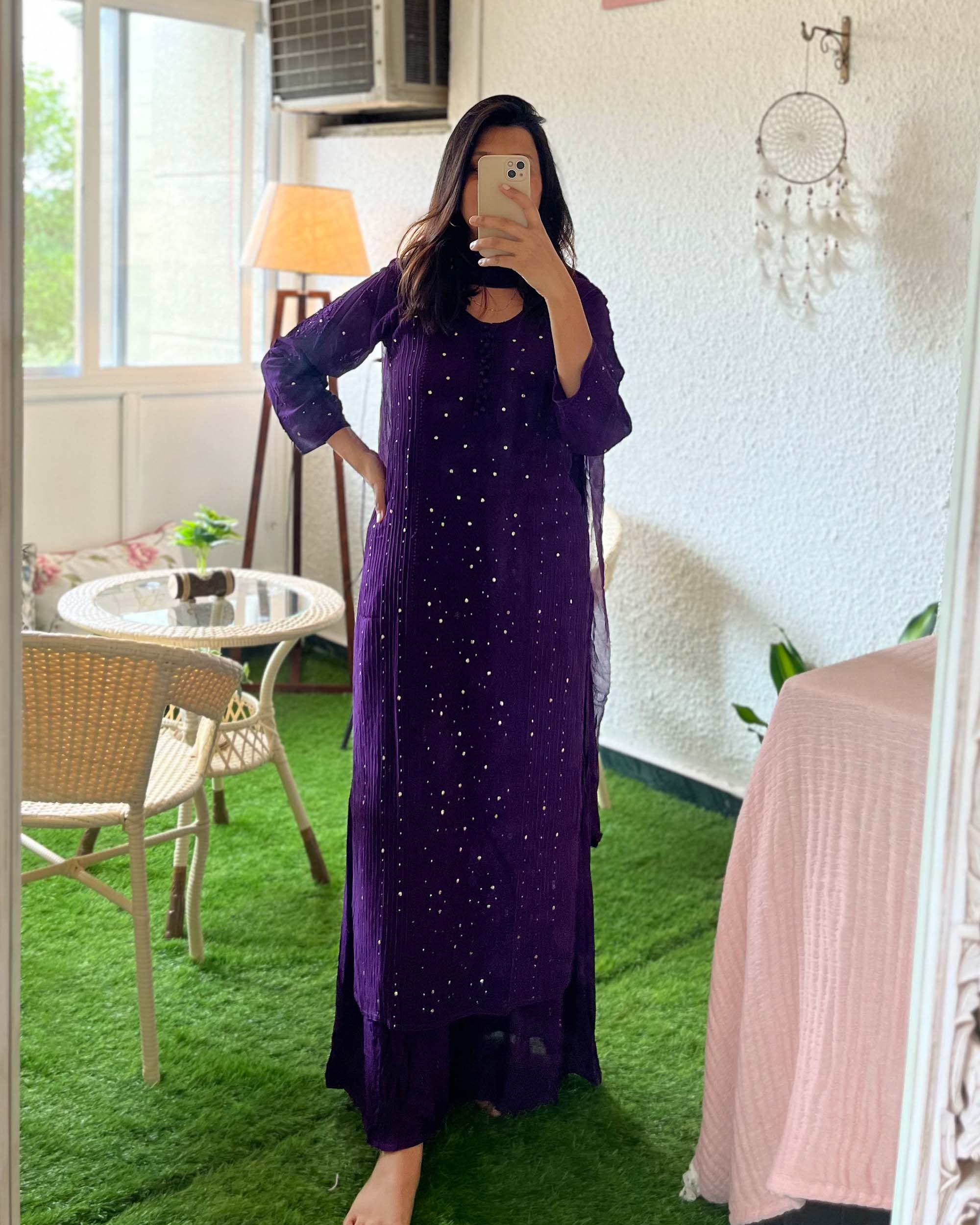 Pintuck Gharara Set in Purple